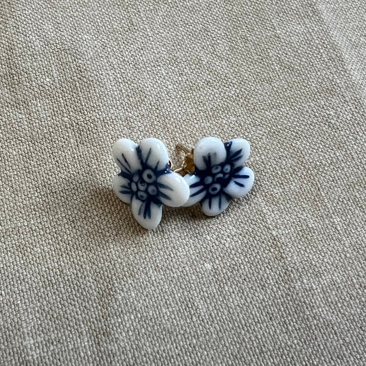 Flower Bloom Earrings, Blue and White