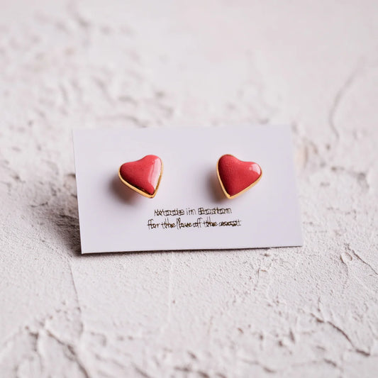 Heart Stud Earrings, Red