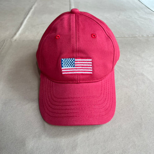 American Flag Needlepoint Hat, Weathered Red