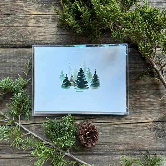 Greeting Card 6-Pack, Watercolor Evergreens