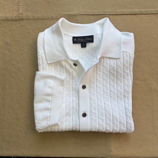 Short Sleeve Button Cable Sweater Polo, White