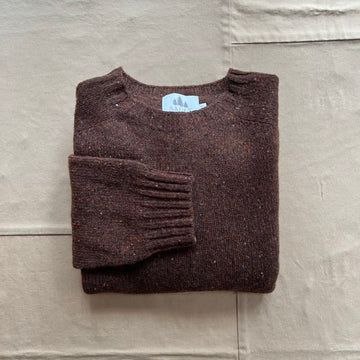 Donegal Wool Crewneck Sweater, Brown Speckled