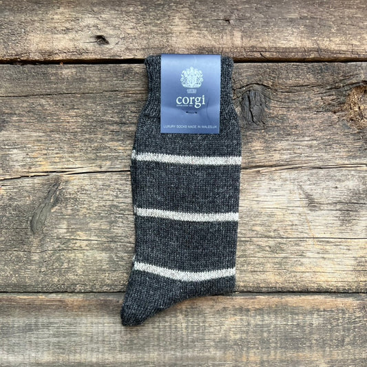 Pinstripe British Wool Socks, Charcoal