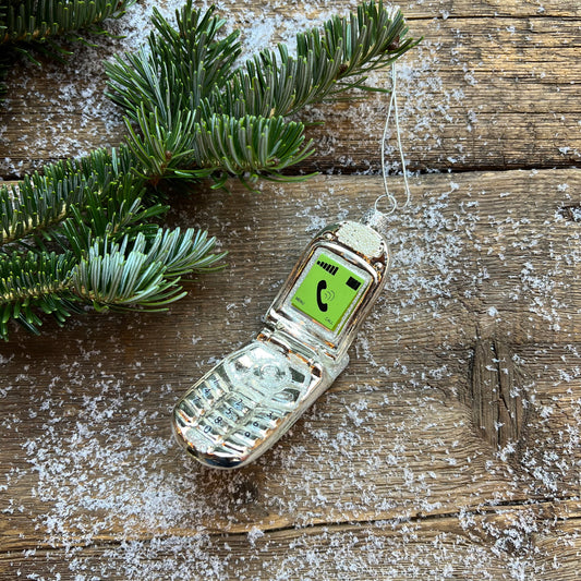 Flip Phone Glass Ornament