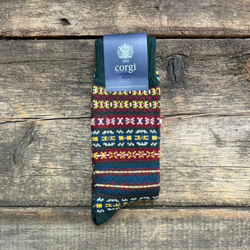 Faire Isle Wool/Cotton Socks, Forest
