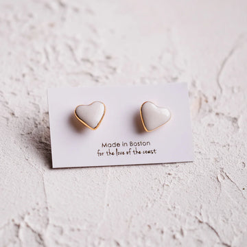 Heart Stud Earrings, White