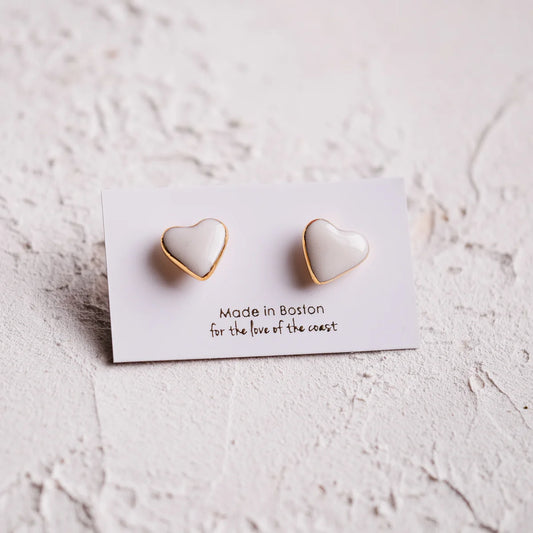 Heart Stud Earrings, White