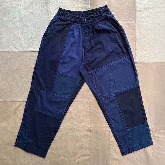 Navy Patchwork Twill Oxford Pant