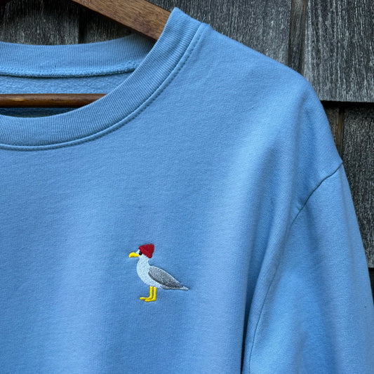 Embroidered Seagull Pullover, Blue Steel