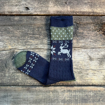 Holiday Deer Crew Socks, Navy