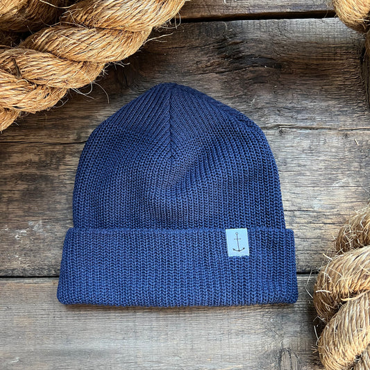 Anchor Upcycled Cotton Beanie, Navy Blue