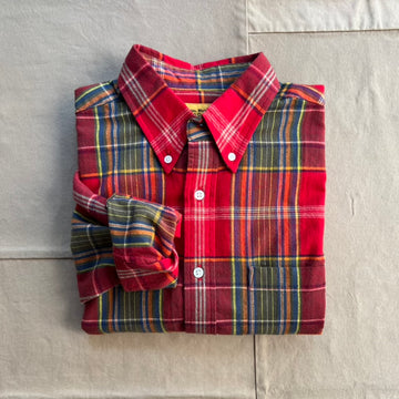 Winter Madras Weave Cotton Shirt, Red Check