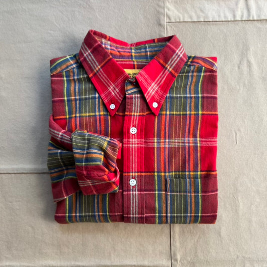 Winter Madras Weave Cotton Shirt, Red Check