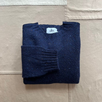Donegal Wool Crewneck Sweater, Blue Speckled