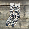 Pile Leopard Crew Socks, Beige