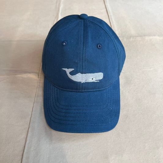 Whale Needlepoint Hat, Navy