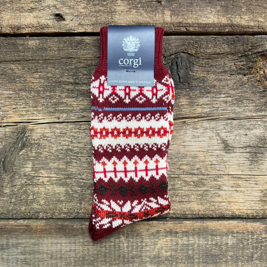 Faire Isle Wool/Cotton Socks, Port