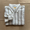7oz Two Ply Oxford Weave Cotton Shirt, White Blue Gold Stripe