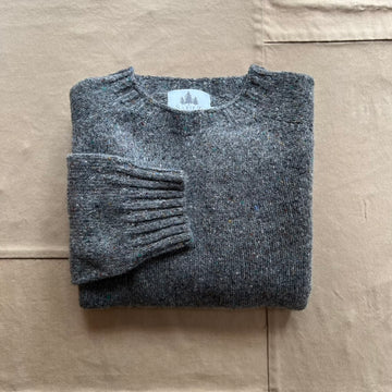 Donegal Wool Crewneck Sweater, Grey Speckled