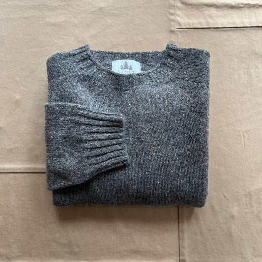 Donegal Wool Crewneck Sweater, Grey Speckled