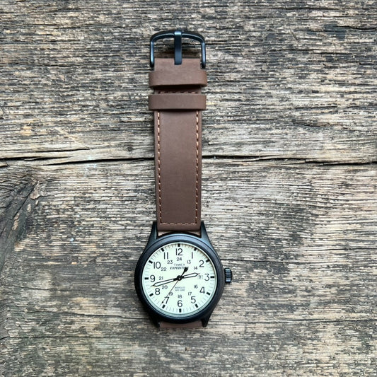 Expedition Scout 40mm Leather Strap Watch, Brown/Black
