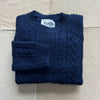 Mid-Weight Merino Wool Cable Knit Crew Neck Sweater, Navy