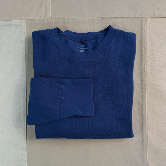 Long Sleeve Pointelle Crew Tee, Dark Indigo