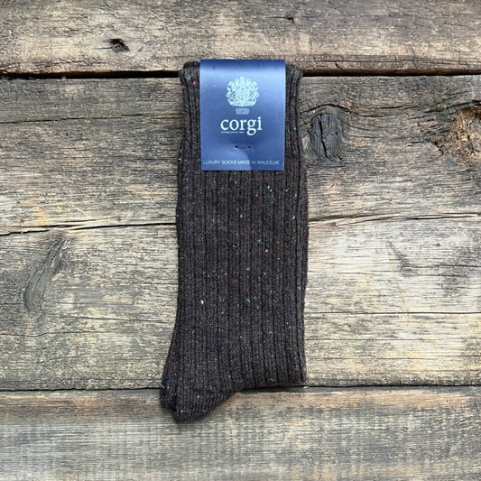 Plain Rib Donegal Wool Socks, Chocolate