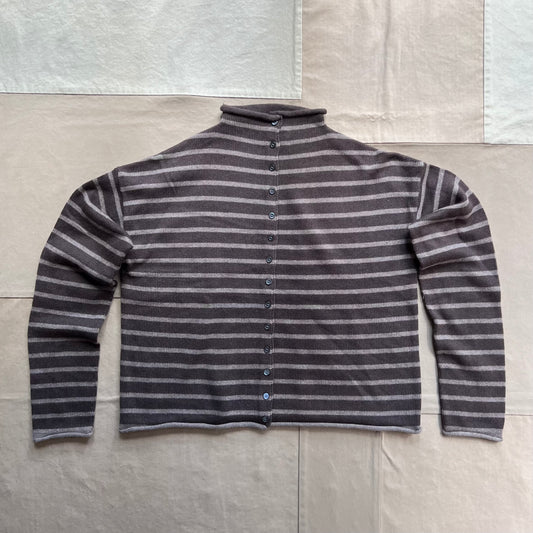Taylor Roll Neck Cardigan in Cotton Cashmere, Chocolate/Truffle