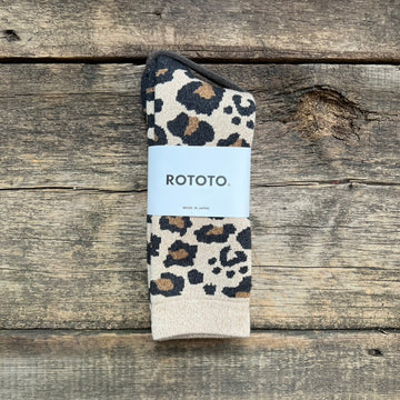 Pile Leopard Crew Socks, Beige