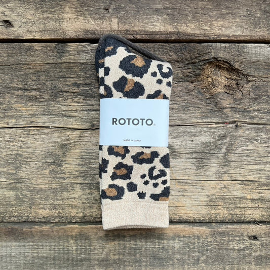 Pile Leopard Crew Socks, Beige