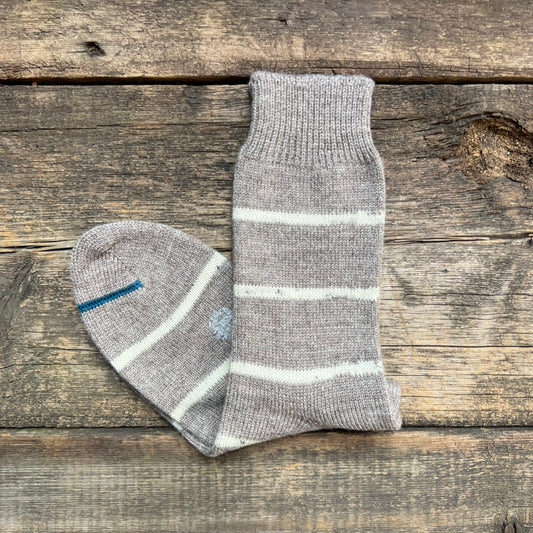 Pinstripe British Wool Socks, Stone