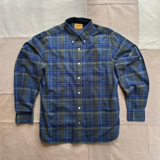 Madras Cotton Shirt, Indigo Olive Check