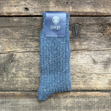 Plain Rib Donegal Wool Socks, Denim