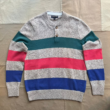 Cotton Rugby Stripe Marled Henley Sweater, Beige