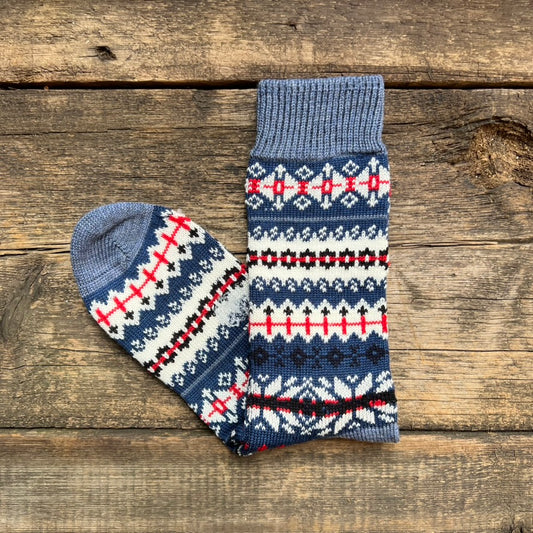Faire Isle Wool/Cotton Socks, Denim