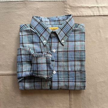 Winter Madras Weave Cotton Shirt, Blue White Olive Check