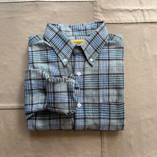 Winter Madras Weave Cotton Shirt, Blue White Olive Check