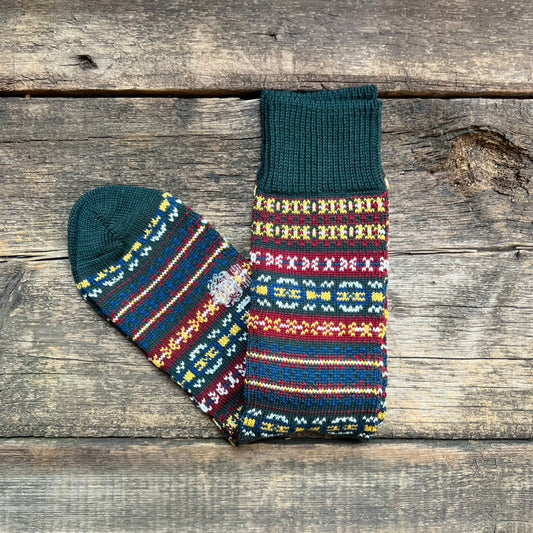 Faire Isle Wool/Cotton Socks, Forest