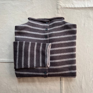 Taylor Roll Neck Cardigan in Cotton Cashmere, Chocolate/Truffle