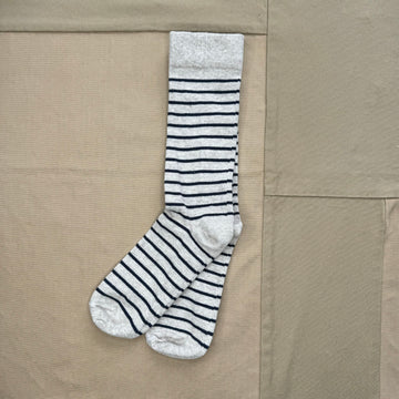 Breton Stripe Sock, Linen/Navy