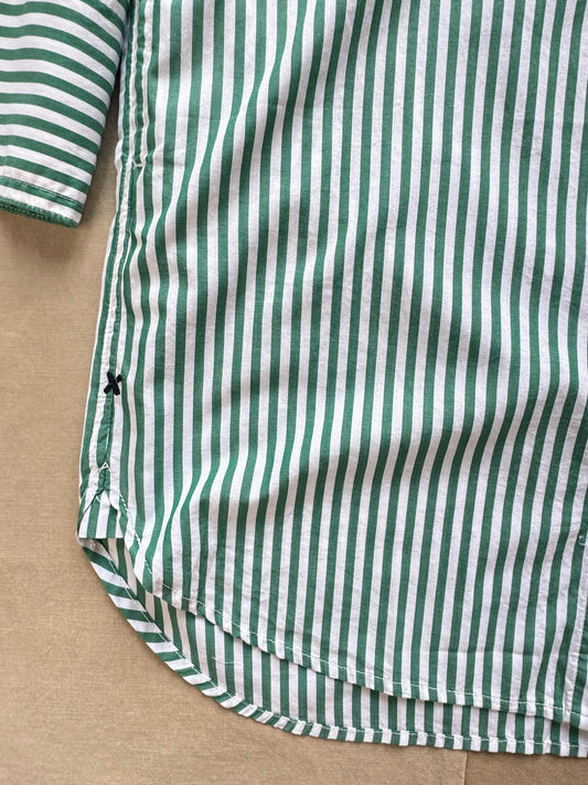 Belle Shirt Dress in Striped Portuguese Poplin, Green/White
