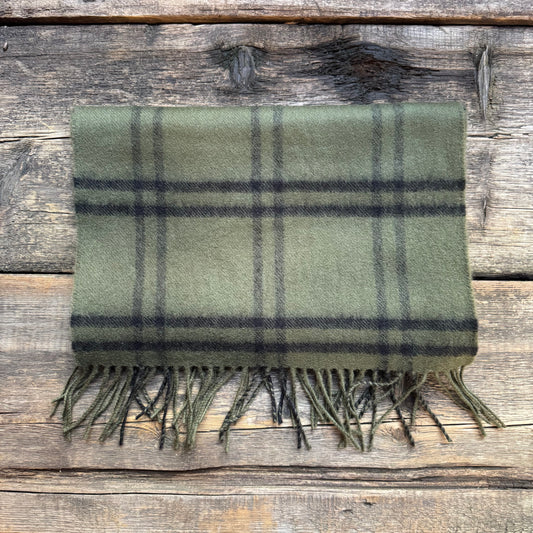 Oversized Lambswool Scarf, Olive Plaid