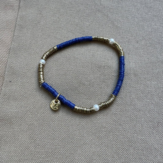 Rory Gold/Pearl Stretch Bracelet, Lapis