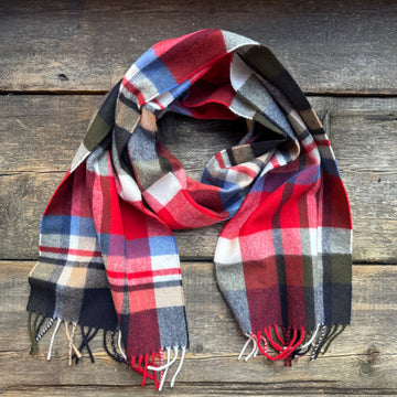 Classic Tartan Brushed Cashmere Scarf, Red/Blue/Beige
