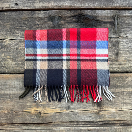 Classic Tartan Brushed Cashmere Scarf, Red/Blue/Beige