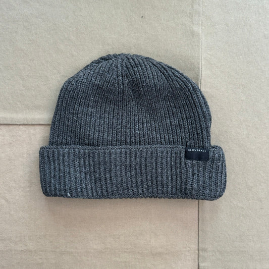 Ribbed Merino Beanie Hat, Grey