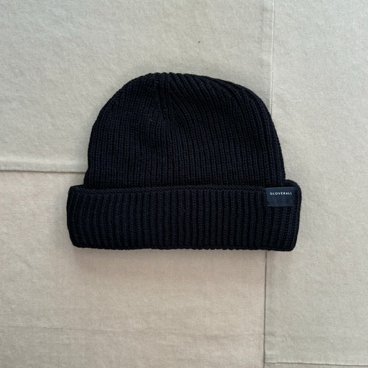 Ribbed Merino Beanie Hat, Black