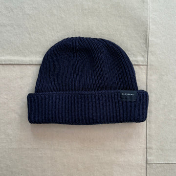 Ribbed Merino Beanie Hat, Navy