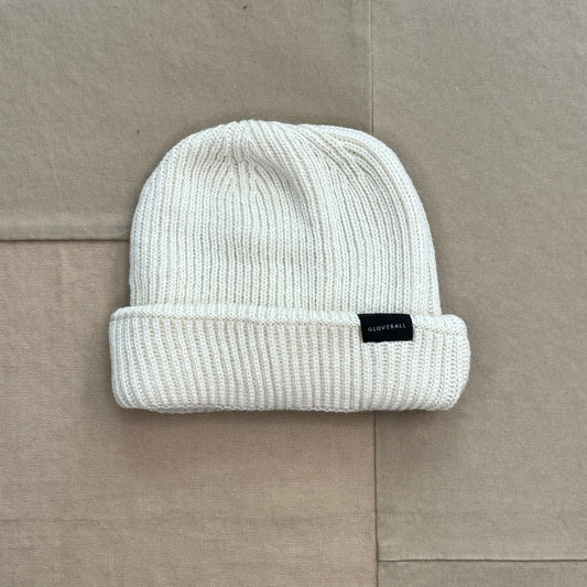 Ribbed Merino Beanie Hat, Ecru